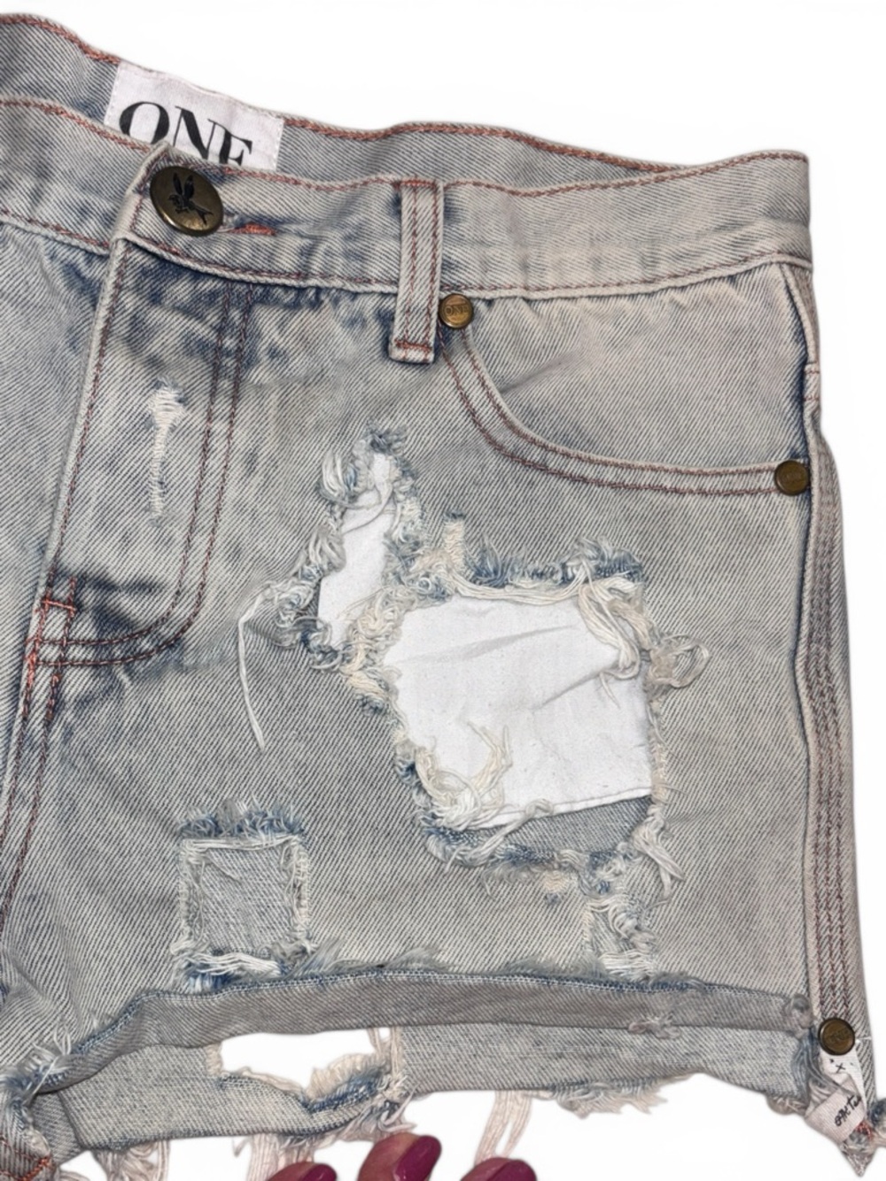 Y2K One Teaspoon Romeos Denim Cutoff Shorts streetwear grunge boho 28 light wash - Picture 2 of 12